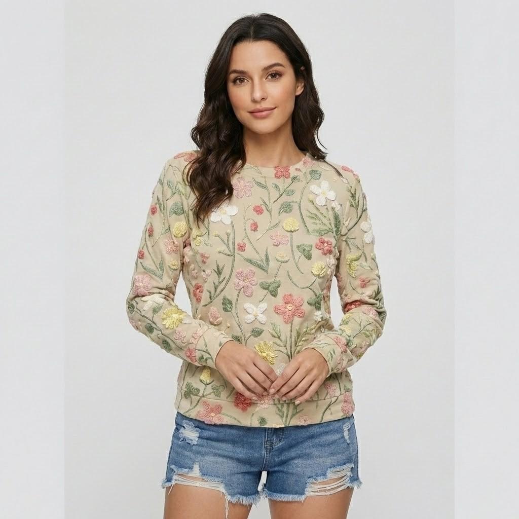 Floral Pattern Lightweight Knit Sweater for Everyday Style