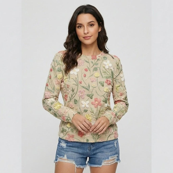 Floral Pattern Lightweight Knit Sweater for Everyday Style