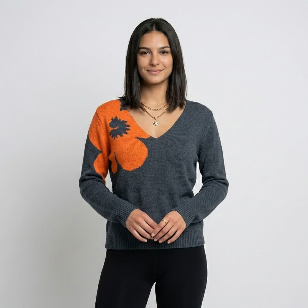 V-Neck Knitted Polyester Sweater