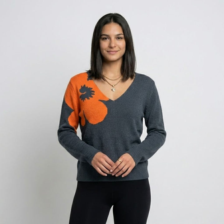 V-Neck Knitted Polyester Sweater
