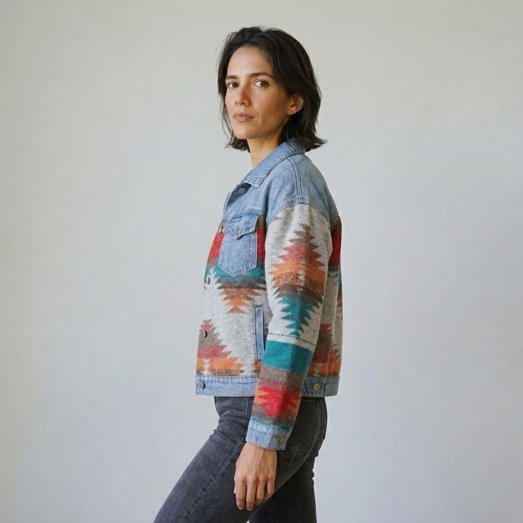 Casual Short Jacket with Geometric Design