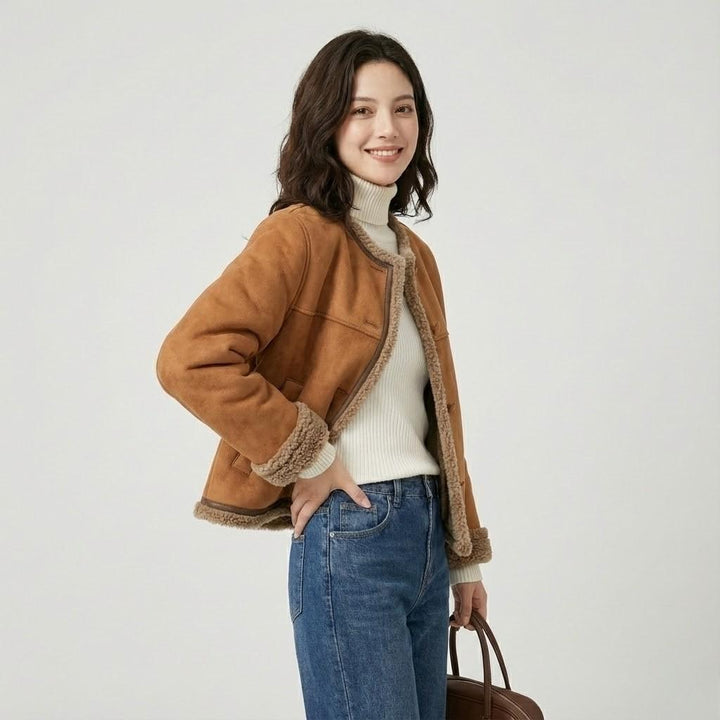 Suede-Look Quilted Jacket with Straight Cut