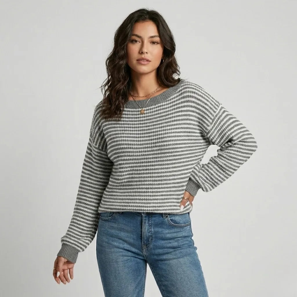 Loose-Fit Textured Sweater with Contemporary Stripes