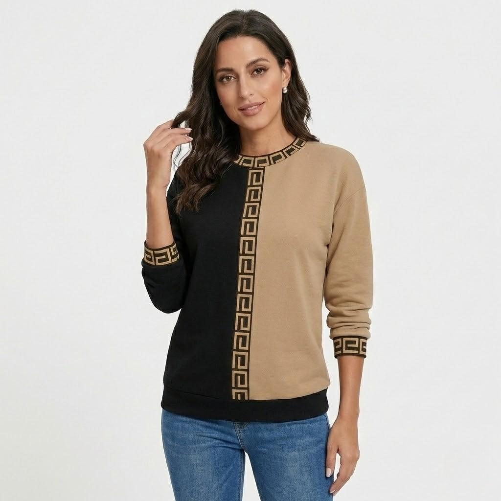 Relaxed Fit Two-Tone Graphic Design Knitted Cotton Blend Jumper