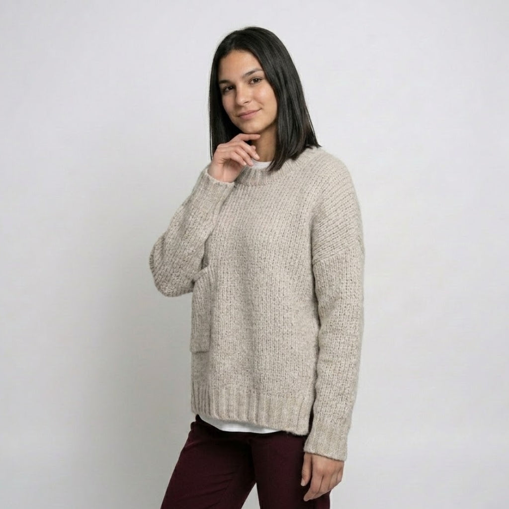 Loose-Fit Knitted Jumper in Acrylic-Polyester Blend with Front Pocket