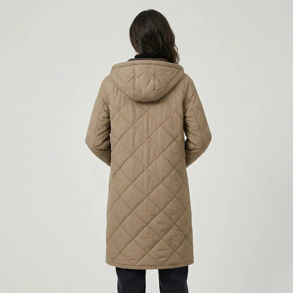 Straight-Cut Long Quilted Hooded Coat