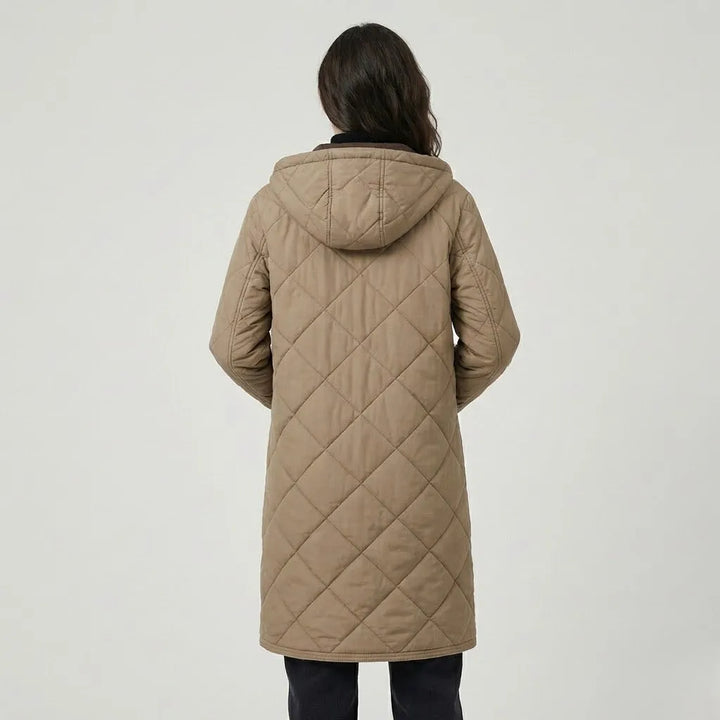 Straight-Cut Long Quilted Hooded Coat