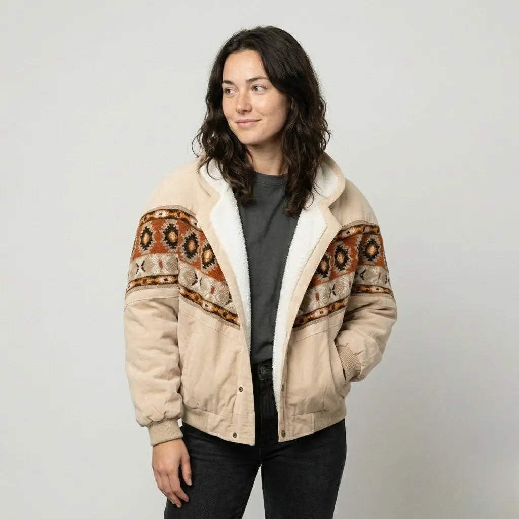 Relaxed Fit Ethnic Pattern Quilted Jacket