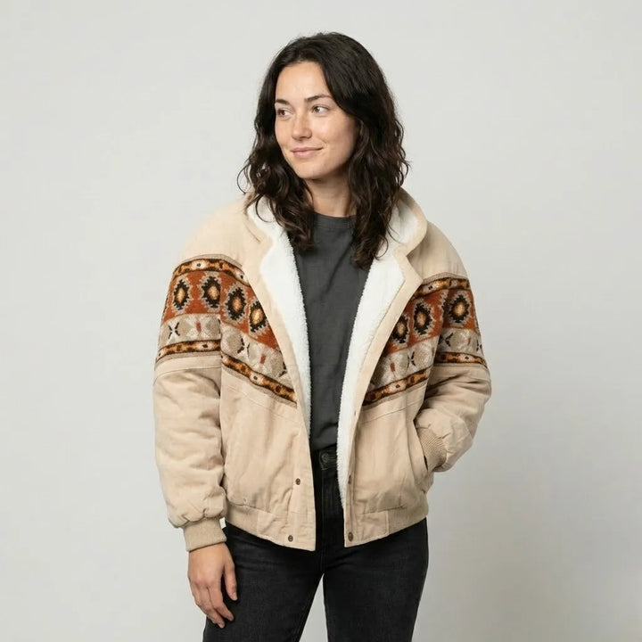 Relaxed Fit Ethnic Pattern Quilted Jacket