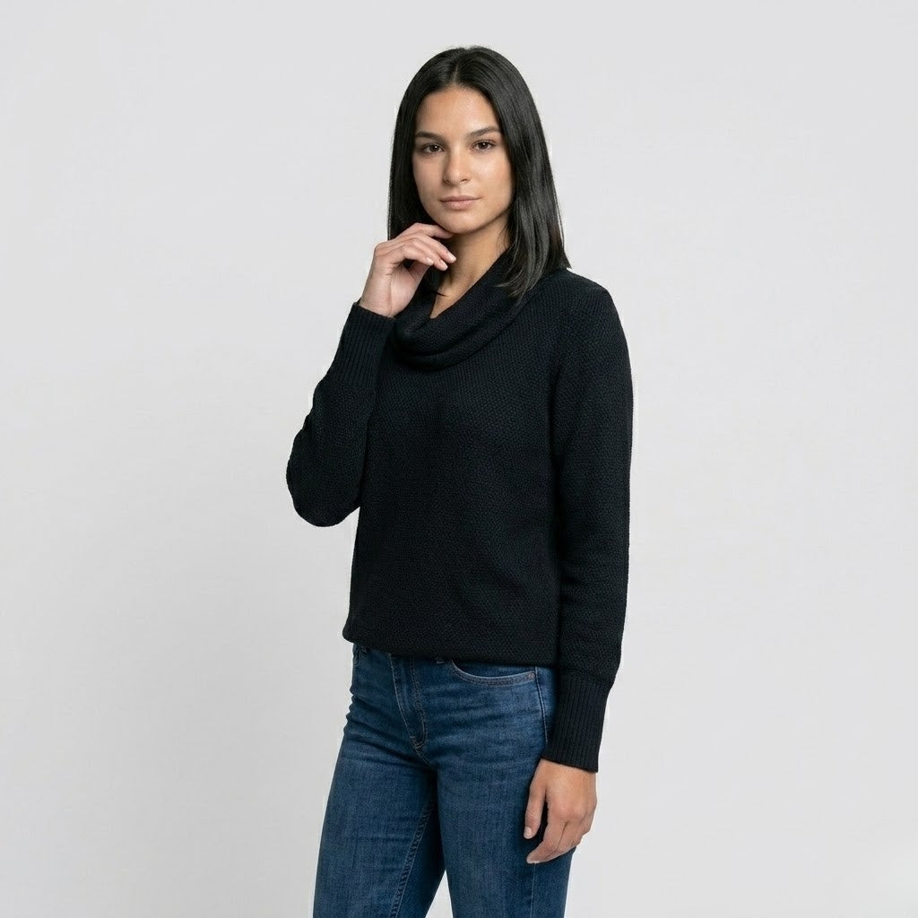 Ruffled Neckline Sweater in a Soft Viscose-Elastane Blend