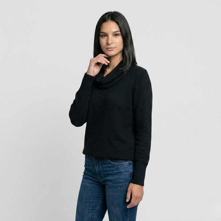 Ruffled Neckline Sweater in a Soft Viscose-Elastane Blend