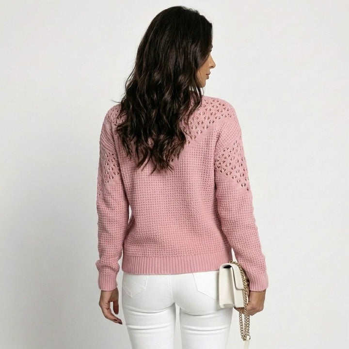 Lace-Trimmed Knitted Cotton Blend Sweater
