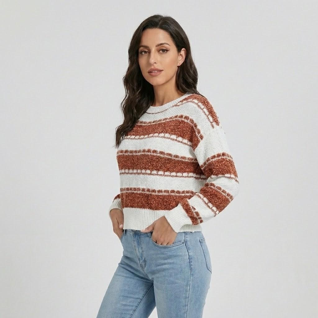 Loose-Fit Short Knitted Sweater with Contemporary Stripes