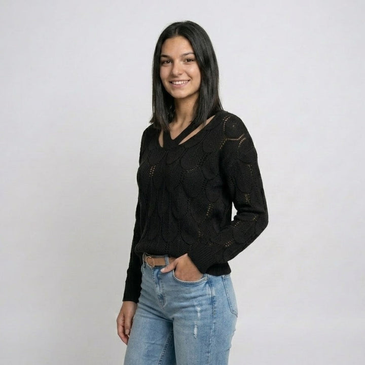 Polyester-Elastane Blend Sweater with Scoop Neckline