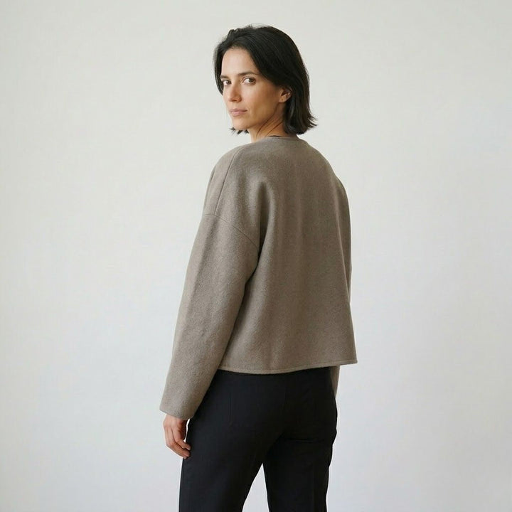 Minimalist Double-Breasted Short Jacket in Polyester-Viscose Blend