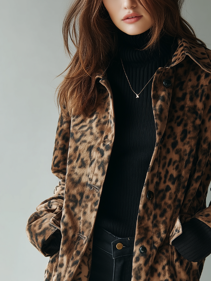 Vintage Leopard Print Eco-Friendly Suede Jacket