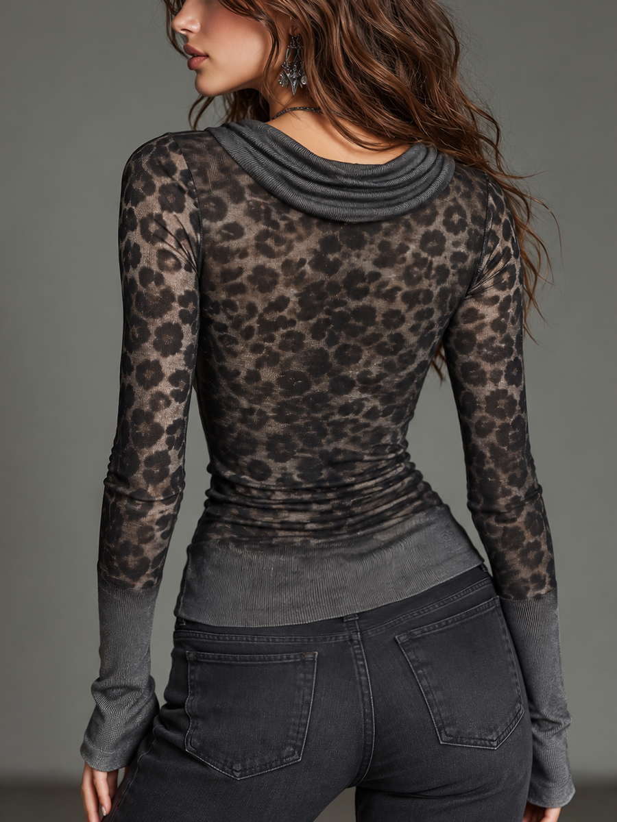Sturdy Grey Leopard Print Hoodie