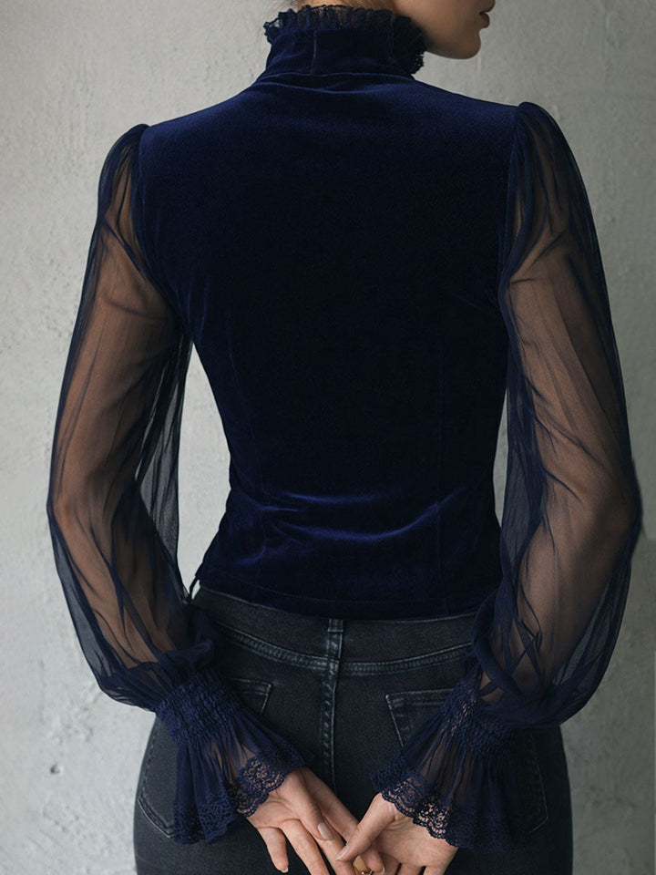 Velvet and Lace Black Gothic Top with Sheer Sleeves