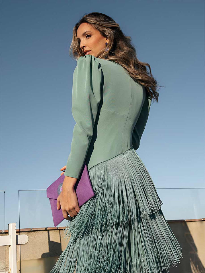 Frida | Mini dress with tassels in sage green