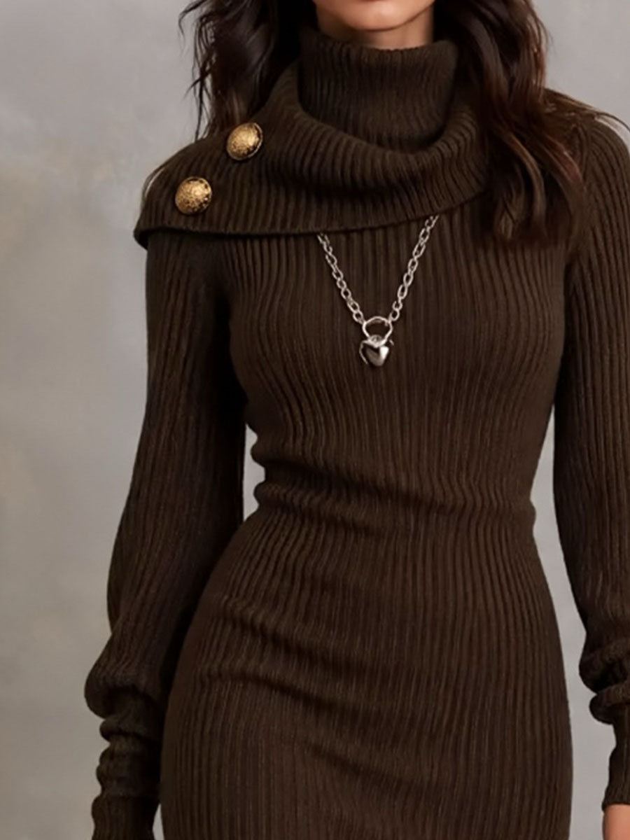 Brown High Neck Retro Asymmetric Bodycon Dress