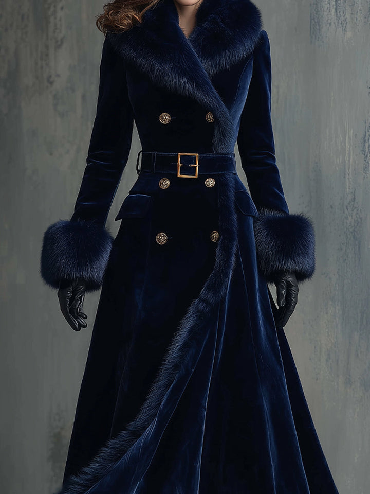 Chic Mid-Length Velvet Coat with Faux Fur Trim