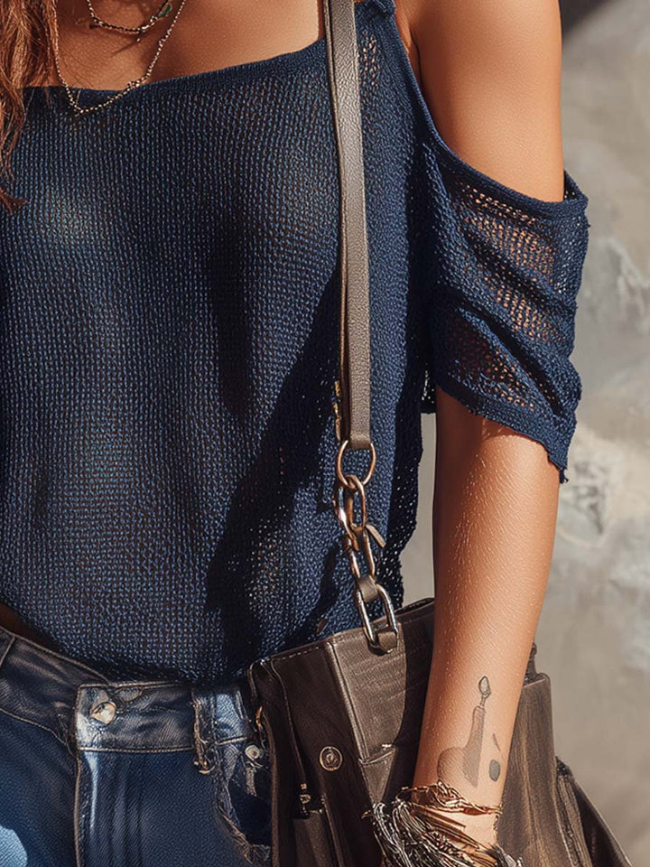 Vintage-Inspired Short Sleeve Top with Shoulder Cutouts