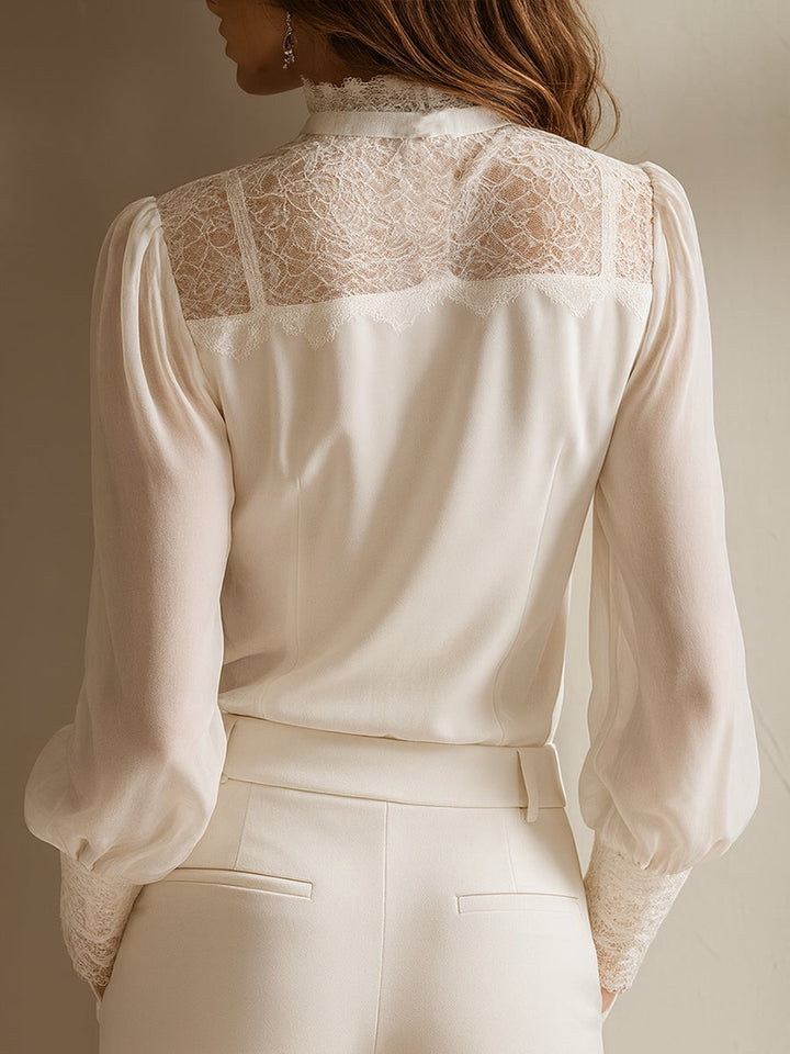 Vintage-Inspired Lace Top with Stand-Up Collar