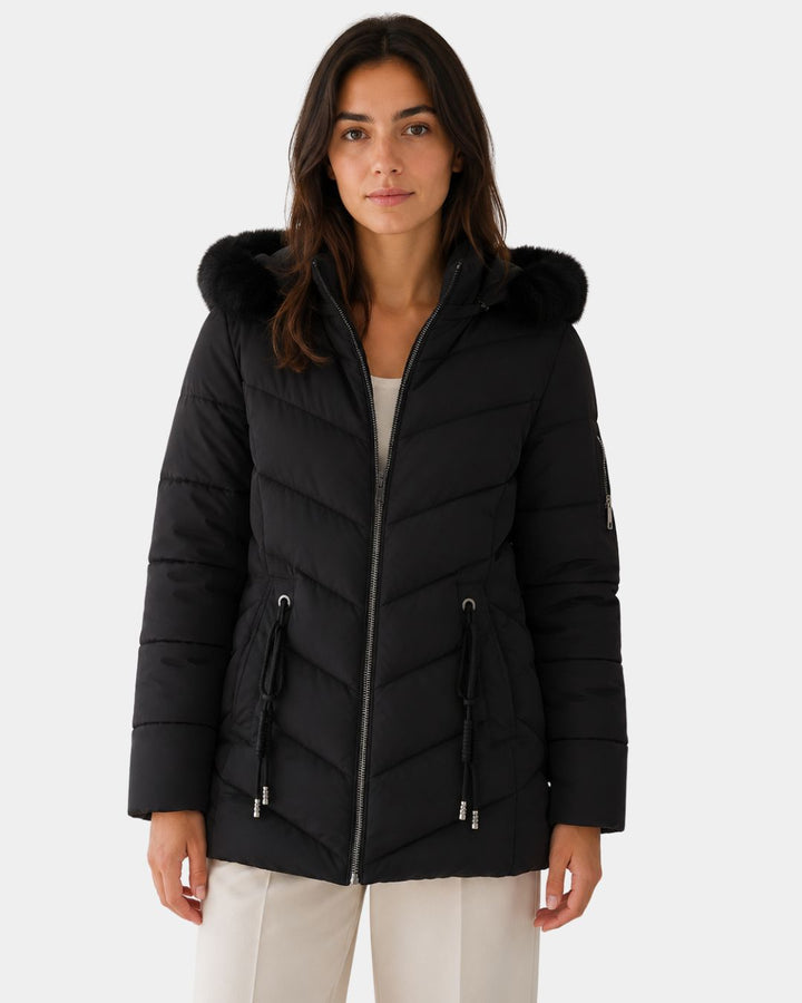 Tailored Fit Quilted Coat with Removable Hood