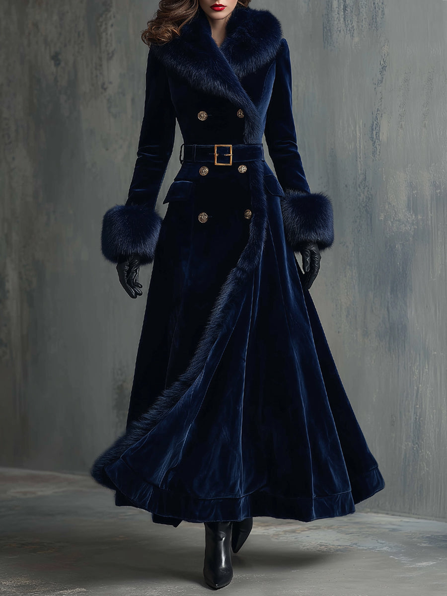 Chic Mid-Length Velvet Coat with Faux Fur Trim