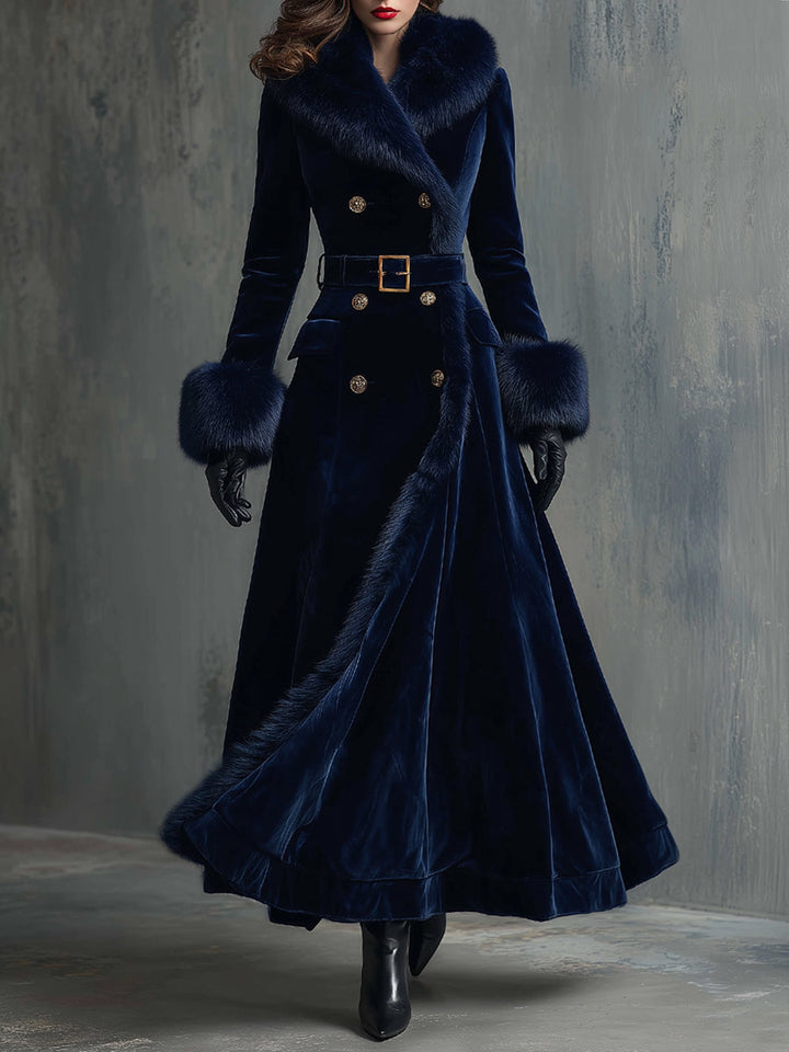 Chic Mid-Length Velvet Coat with Faux Fur Trim