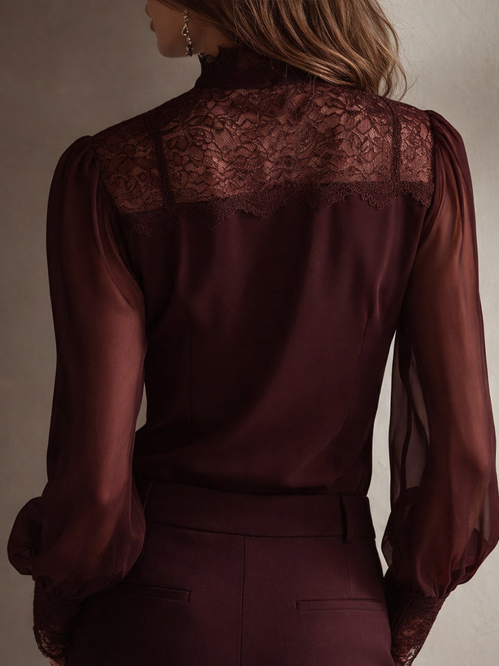 Vintage-Inspired Lace Top with Stand-Up Collar