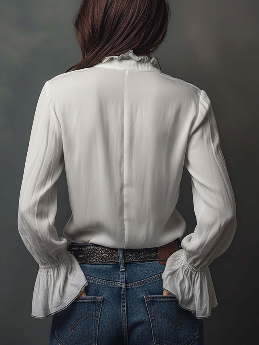 White Puff Sleeve Blouse with Zip Detail