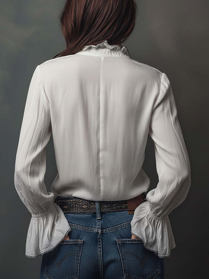White Puff Sleeve Blouse with Zip Detail