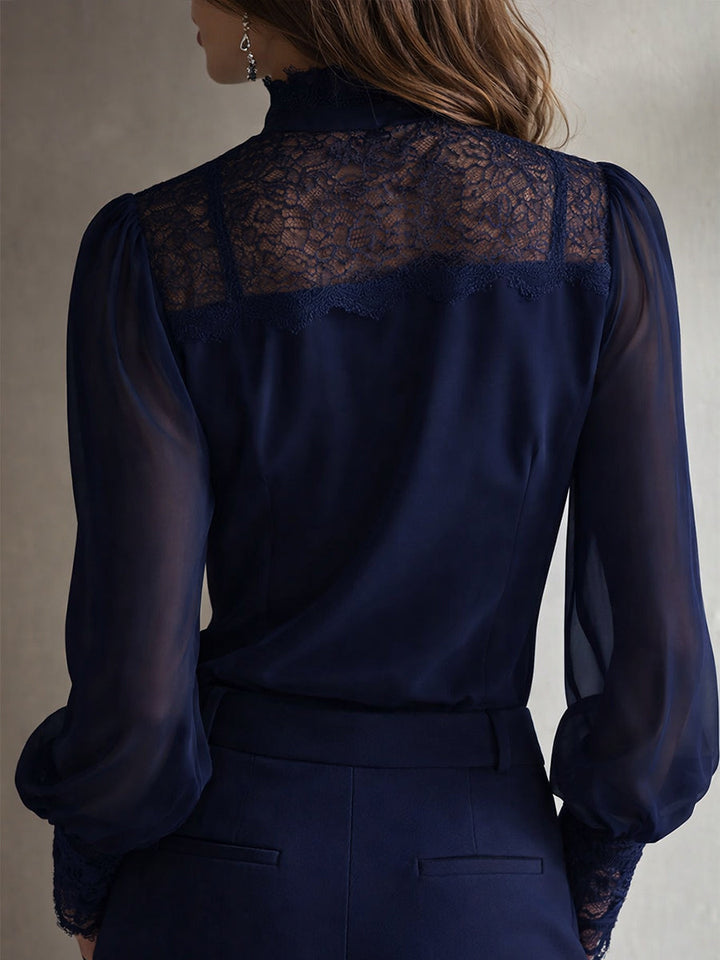 Vintage-Inspired Lace Top with Stand-Up Collar