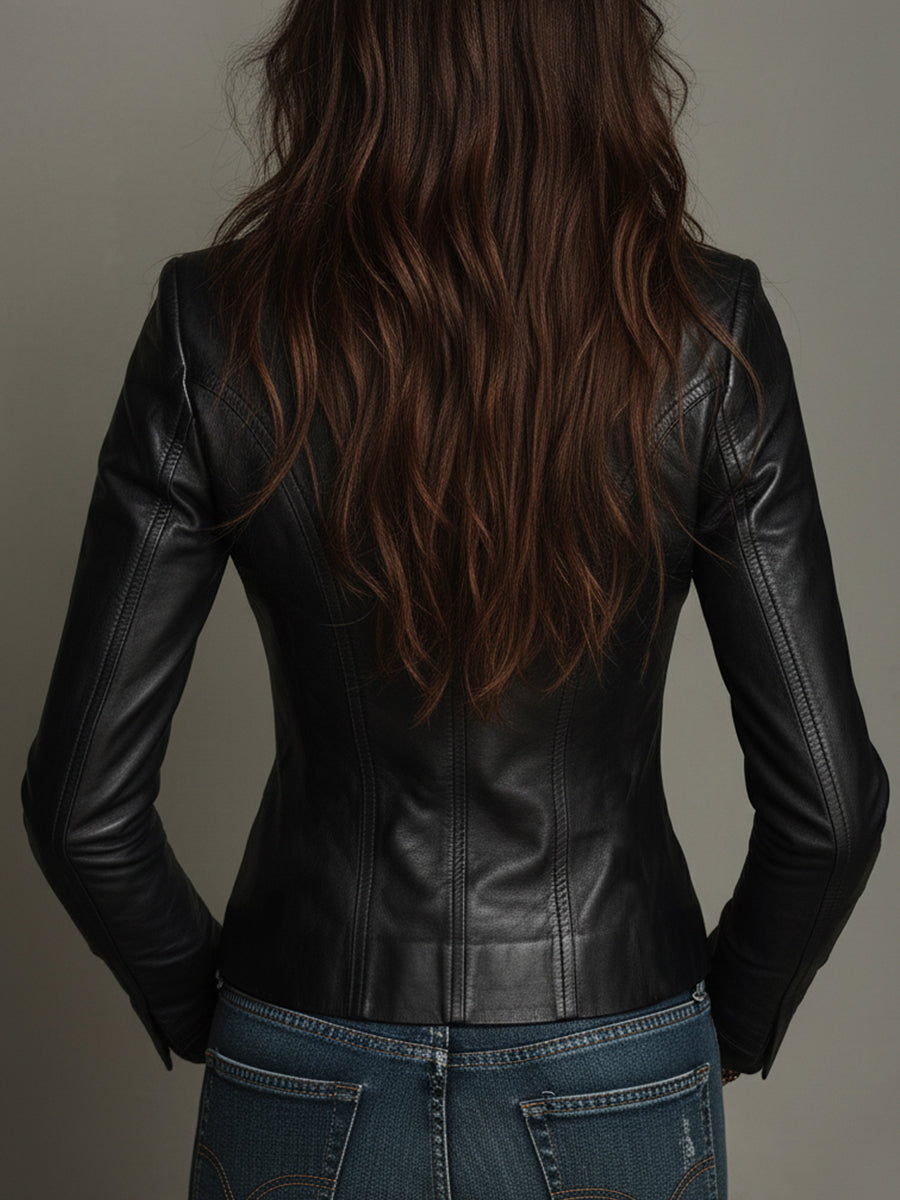 Eco-Friendly PU Leather Slim Fit Retro Single-Button Jacket