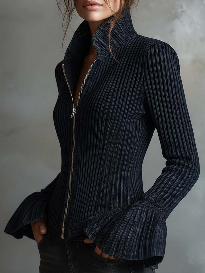 Embroidered Ribbed Jacket with Metallic Finish