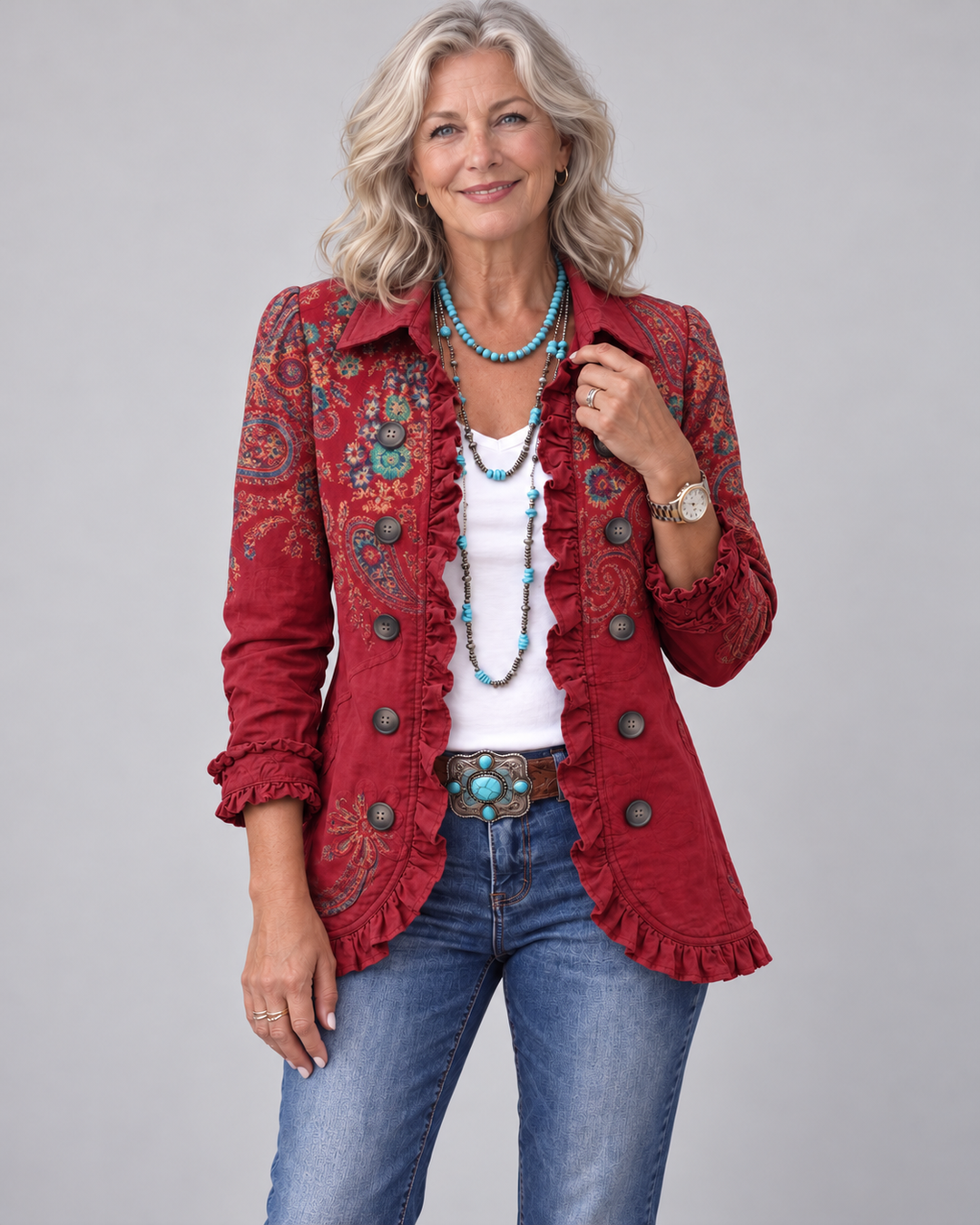 Ciara | Blazer in Red with Paisley