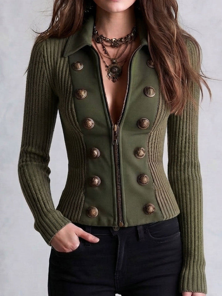 Retro Military Green Decorative Cardigan