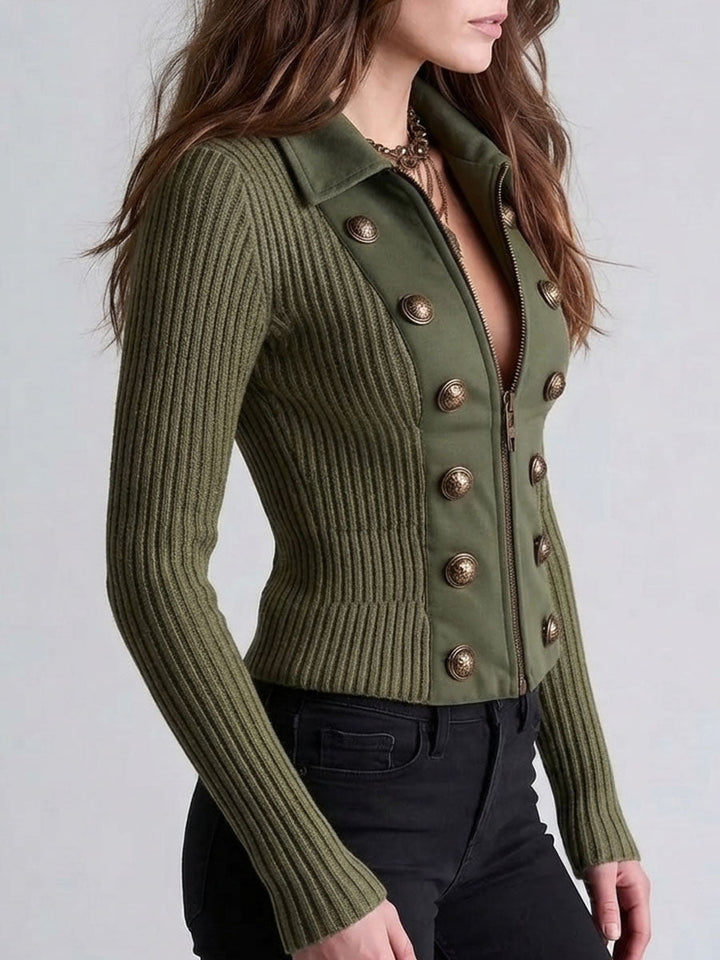 Retro Military Green Decorative Cardigan