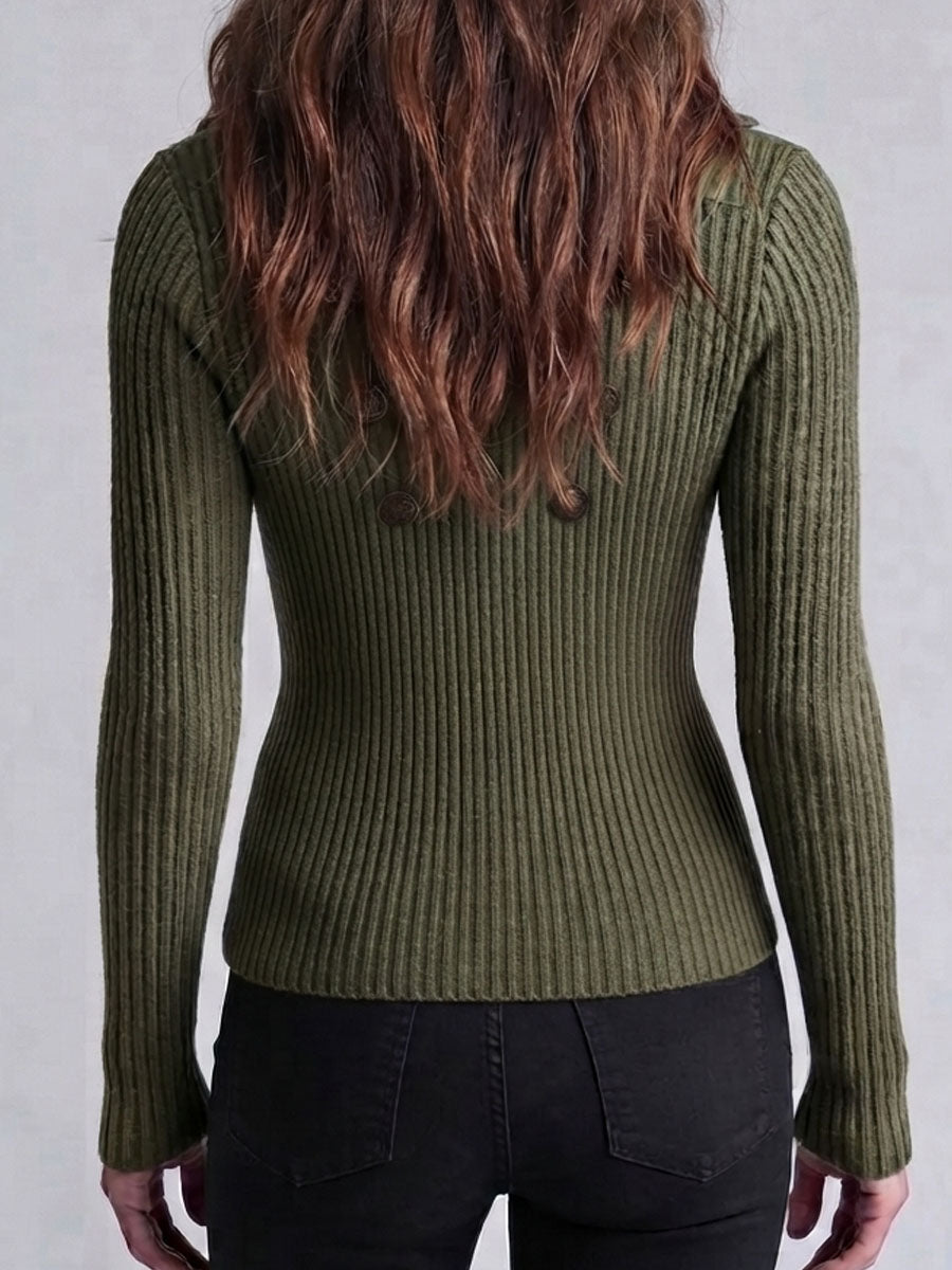Retro Military Green Brass Decorative Button Cardigan