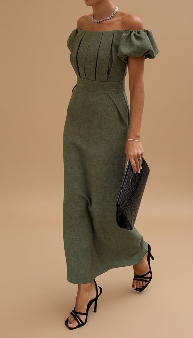JASMINE | Sophisticated Midi Dress Featuring a Defined Waist and Classic Evening Elegance