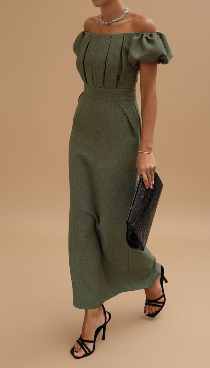 JASMINE | Sophisticated Midi Dress Featuring a Defined Waist and Classic Evening Elegance