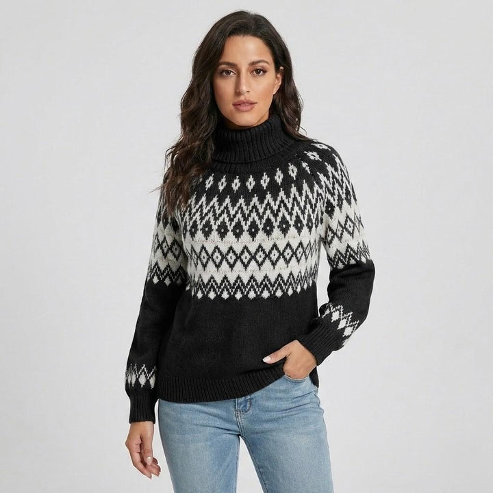 Loose-Fit Knitted Sweater with Roll Neck and Nordic Design