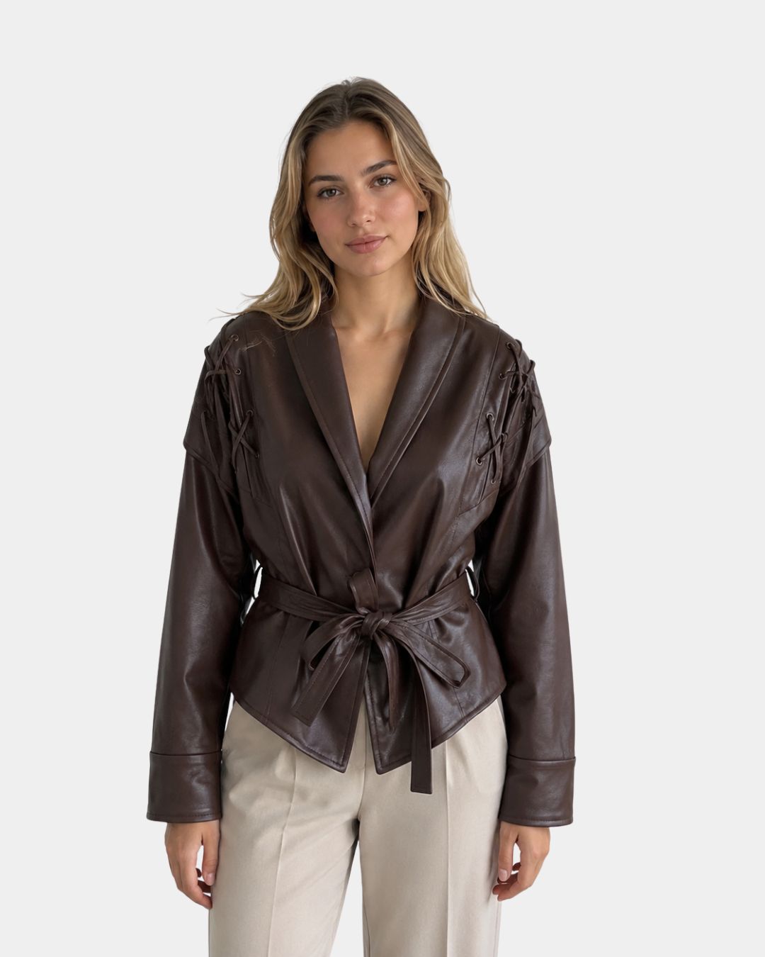 Belted Wrap Coat with Stylish Shoulder Accents