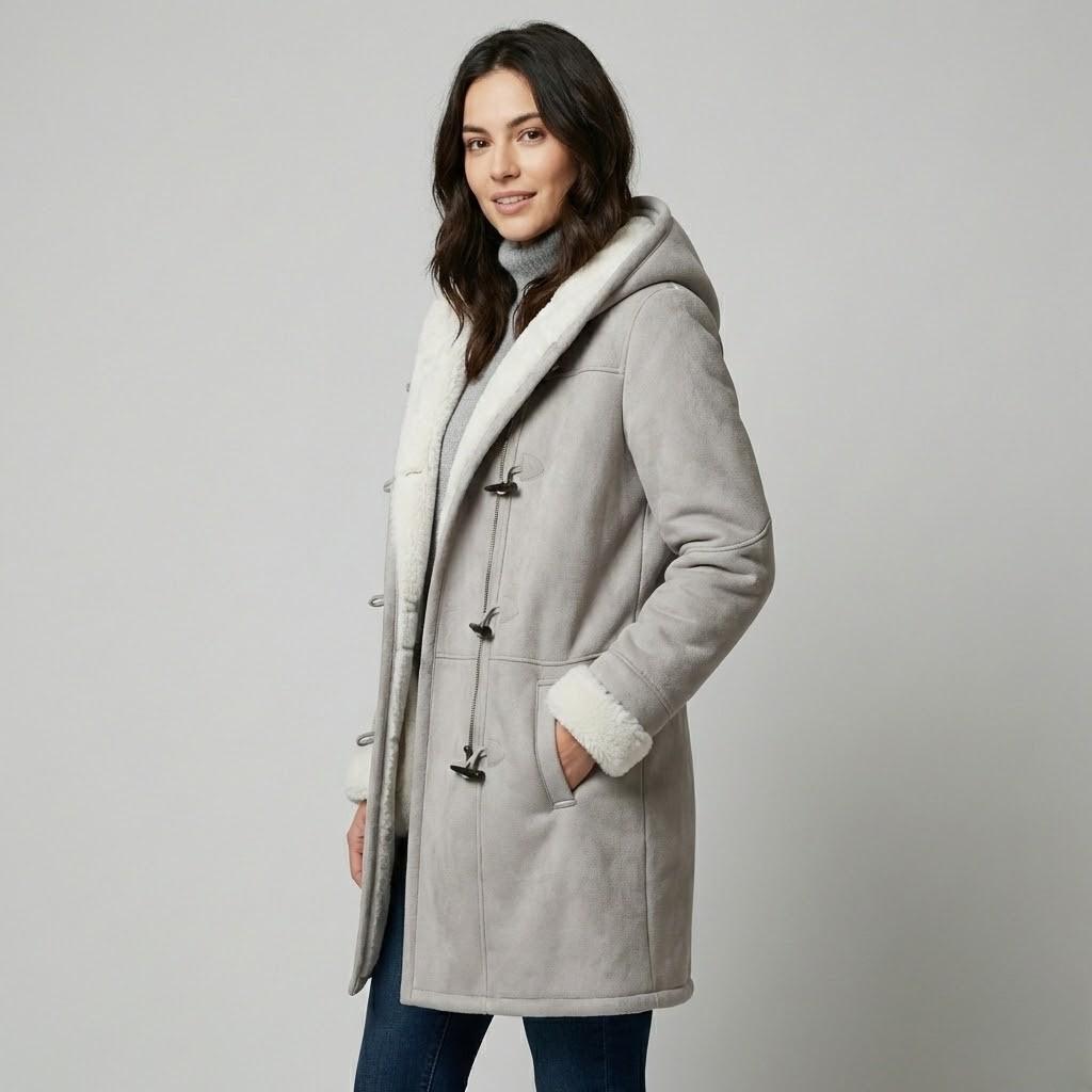 Suede-Look Jacket with Fur Lining and Straight Cut