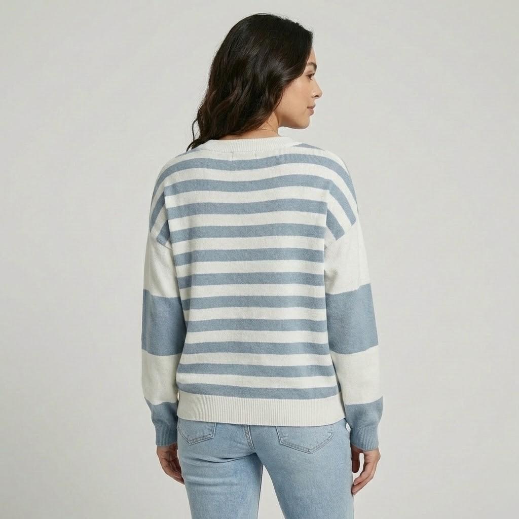 Relaxed Fit Knitted Cotton Blend Sweater with Contemporary Stripes
