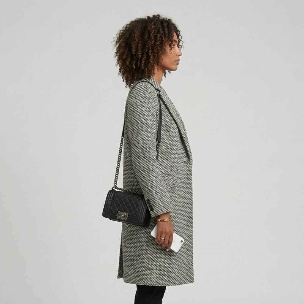 Button-Up Long Coat in a Polyester-Wool Blend