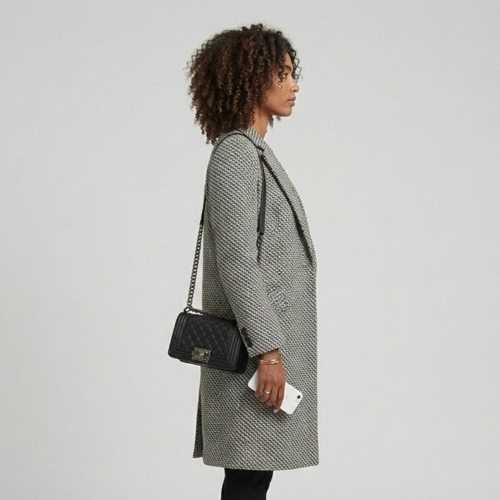 Button-Up Long Coat in a Polyester-Wool Blend