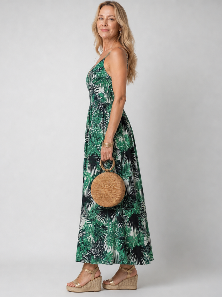 Maravelle | Midi Dress Without Sleeves with Floral Design