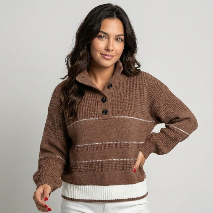 Roll Neck Knitted Sweater with Decorative Buttons